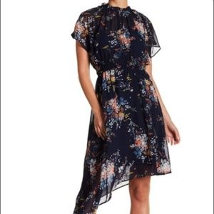 Navy Floral- Garden Asymmetrical Dress- Midi